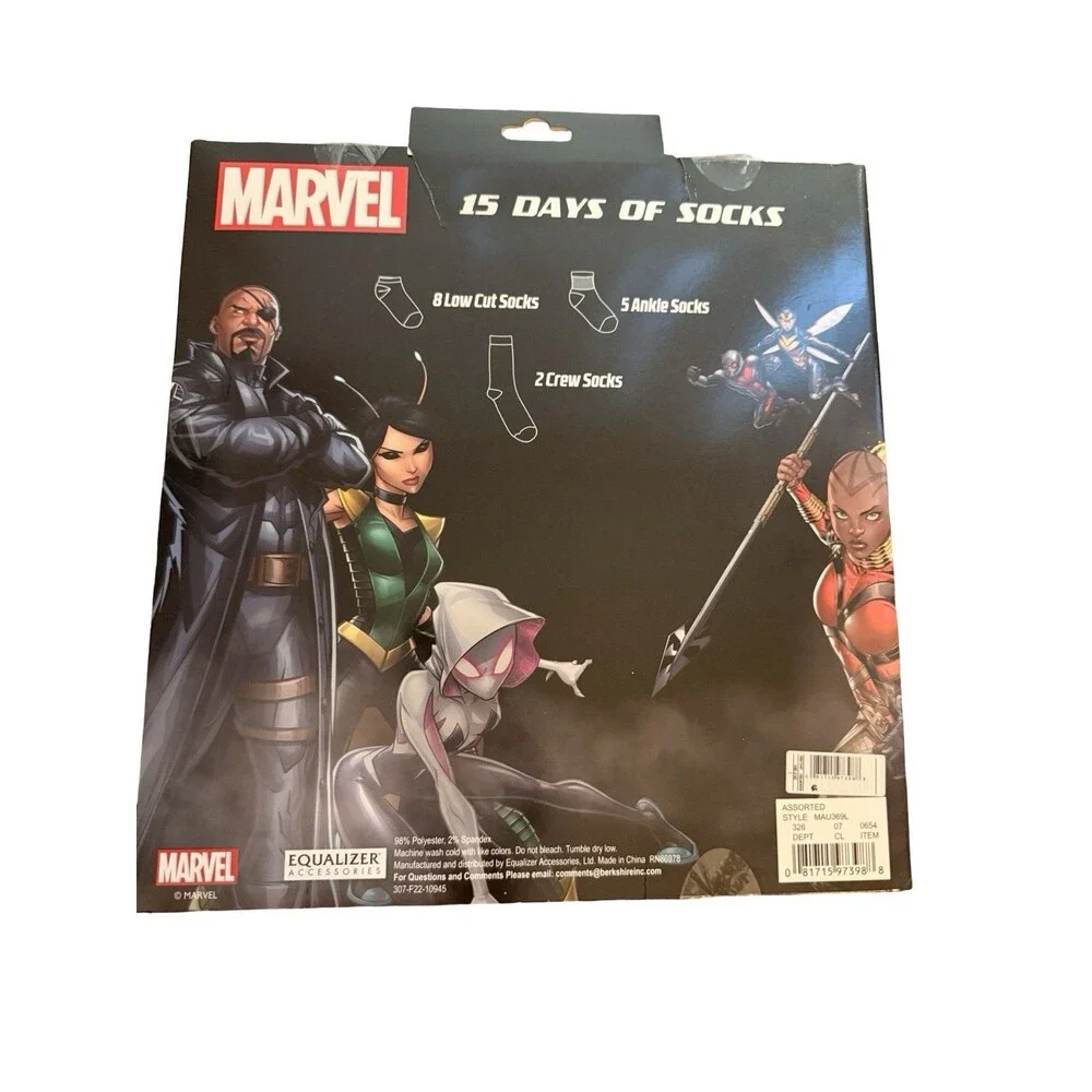 Marvel 15 Days of Socks Kids Large Shoe Size 3-10 Avengers 15 Pair Set NEW